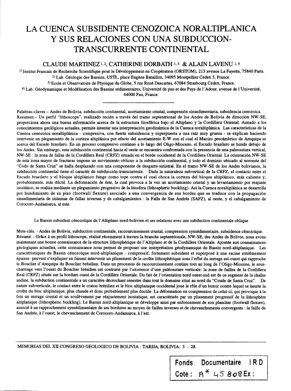 LA CUENCA SUBSIDENTE CENOZOICA NORALTIPLANICA Y SUS RELACIONES CON UNA SUBDUCCION­ TRANSCURRENTE CONTINENTAL