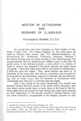 Merton of Gethsemani and Bernard of Clairv Aux