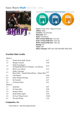 Isaac Hayes Shaft Mp3, Flac, Wma