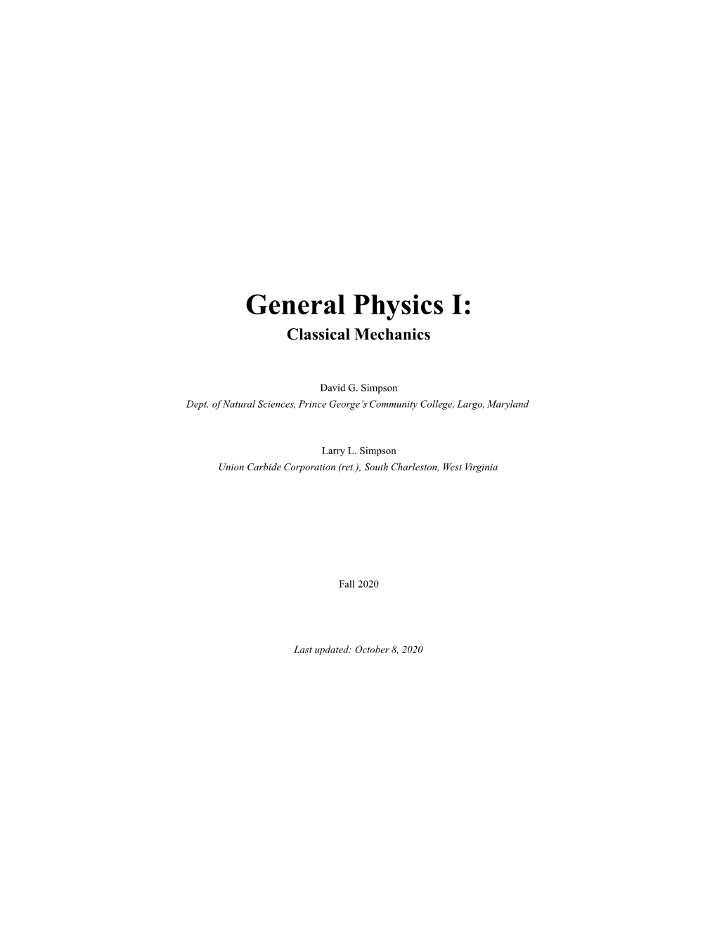 General Physics I: Classical Mechanics