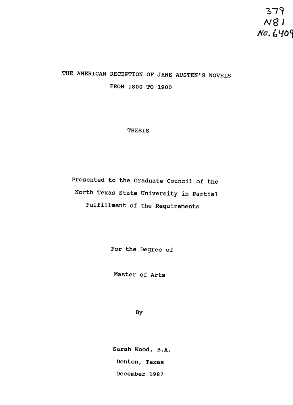 The American Reception of Jane Austen's Novels from 1800 to 1900