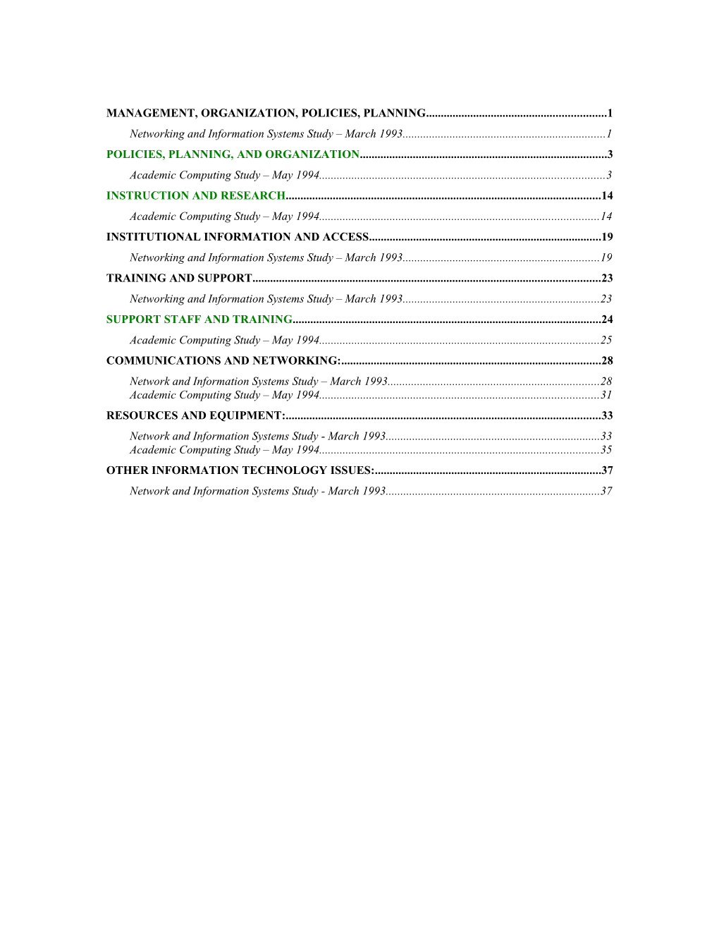 Networking and Information Systems Study March 1993