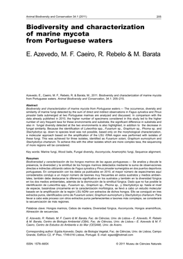 Biodiversity and Characterization of Marine Mycota from Portuguese Waters