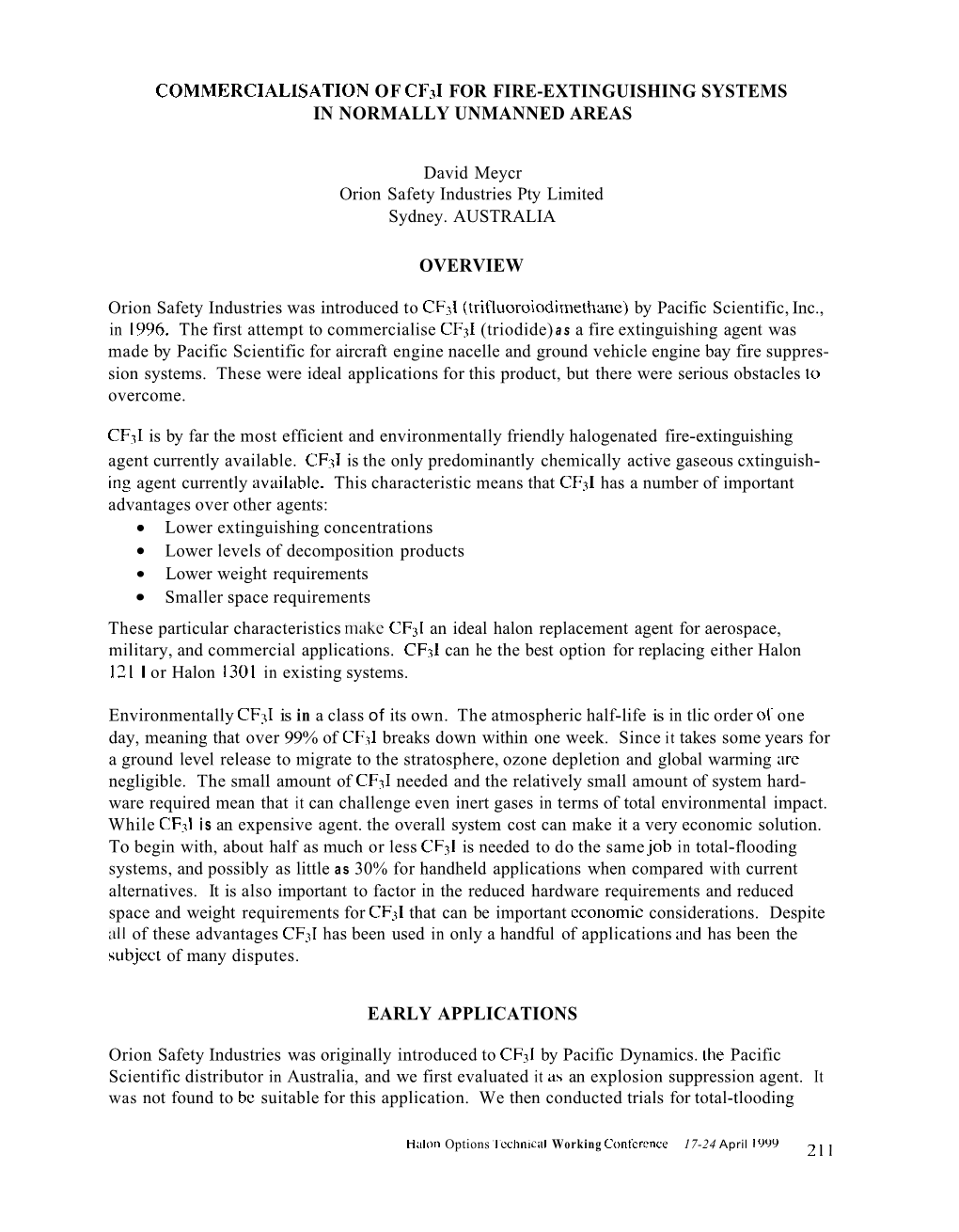 Comiliercialisation of Cfj for Fire-Extinguishing Systems in Normally Unmanned Areas