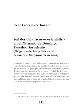 Señales Del Discurso Orientalista En El Facundo De Domingo Faustino Sarmiento (Orígenes De Las Políticas De Desarrollo Hispanoamericanas)