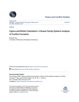Cyprus and British Colonialism: a Bowen Family Systems Analysis of Conflict Ormationf