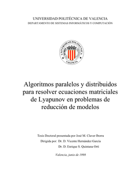 Algoritmos Paralelos Y Distribuidos Para Resolver Ecuaciones Matriciales De Lyapunov En Problemas De Reducción De Modelos
