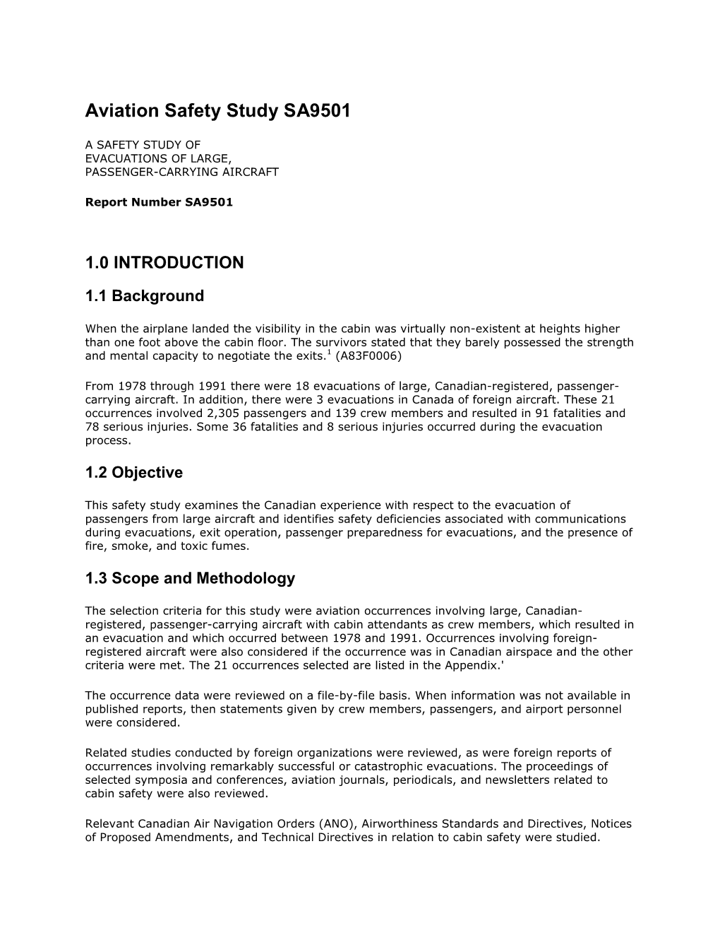 Aviation Safety Study SA9501