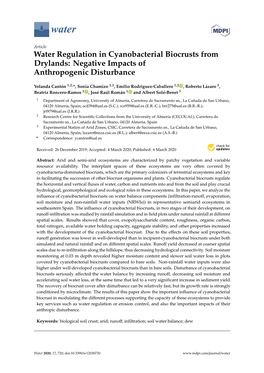 Water Regulation in Cyanobacterial Biocrusts from Drylands: Negative Impacts of Anthropogenic Disturbance