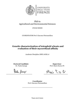 Phd in Agricultural and Environmental Sciences Genetic Characterization