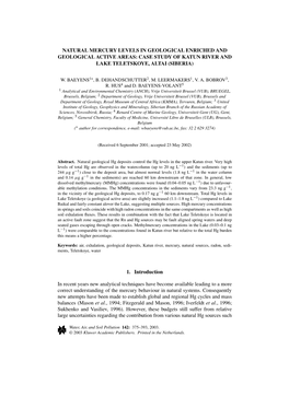 Natural Mercury Levels in Geological Enriched and Geological Active Areas: Case Study of Katun River and Lake Teletskoye, Altai (Siberia)