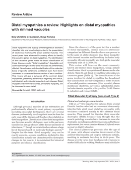 Distal Myopathies a Review: Highlights on Distal Myopathies with Rimmed Vacuoles