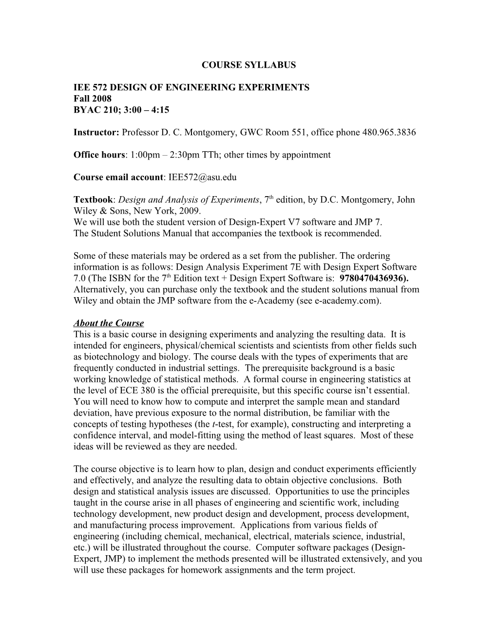 Iee 572 Design of Engineering Experiments