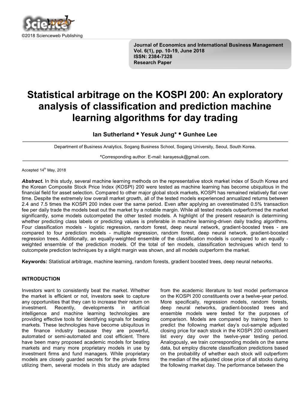 Statistical Arbitrage on the KOSPI 200: an Exploratory Analysis of Classification and Prediction Machine Learning Algorithms for Day Trading