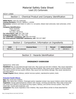 Material Safety Data Sheet Lead (II) Carbonate