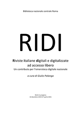 Riviste Italiane Digitali E Digitalizzate Ad Accesso Libero Un Contributo Per L’Emeroteca Digitale Nazionale