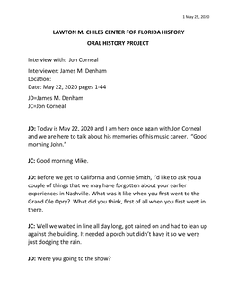 Lawton M. Chiles Center for Florida History Oral History Project