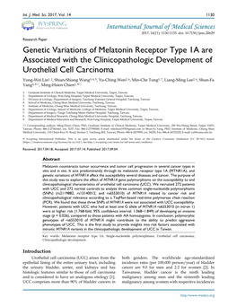 Genetic Variations of Melatonin Receptor Type 1A Are Associated with the Clinicopathologic Development of Urothelial Cell Carcin
