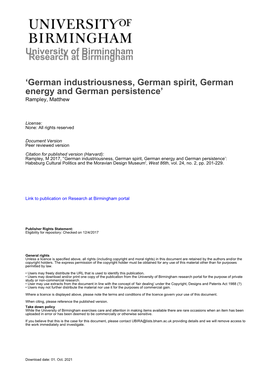 University of Birmingham 'German Industriousness, German Spirit