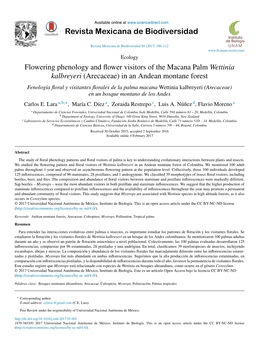 Flowering Phenology and Flower Visitors of the Macana Palm