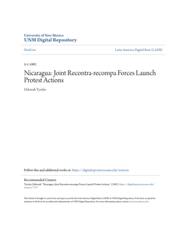 Nicaragua: Joint Recontra-Recompa Forces Launch Protest Actions Deborah Tyroler
