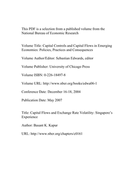Capital Flows and Exchange Rate Volatility: Singapore's Experience