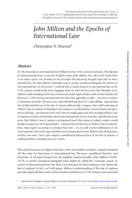 John Milton and the Epochs of International Law