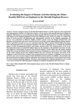 Evaluating the Impact of Human Activities During the Maha– Kumbh 2010 Fair on Elephants in the Shivalik Elephant Reserve