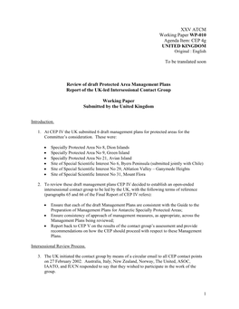 XXV ATCM Working Paper WP-010 Agenda Item: CEP 4G UNITED KINGDOM Original : English