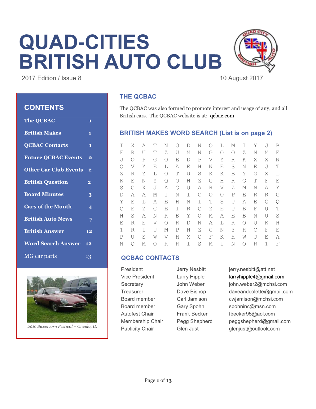 QUAD-CITIES BRITISH AUTO CLUB 2017 Edition / Issue 8 10 August 2017