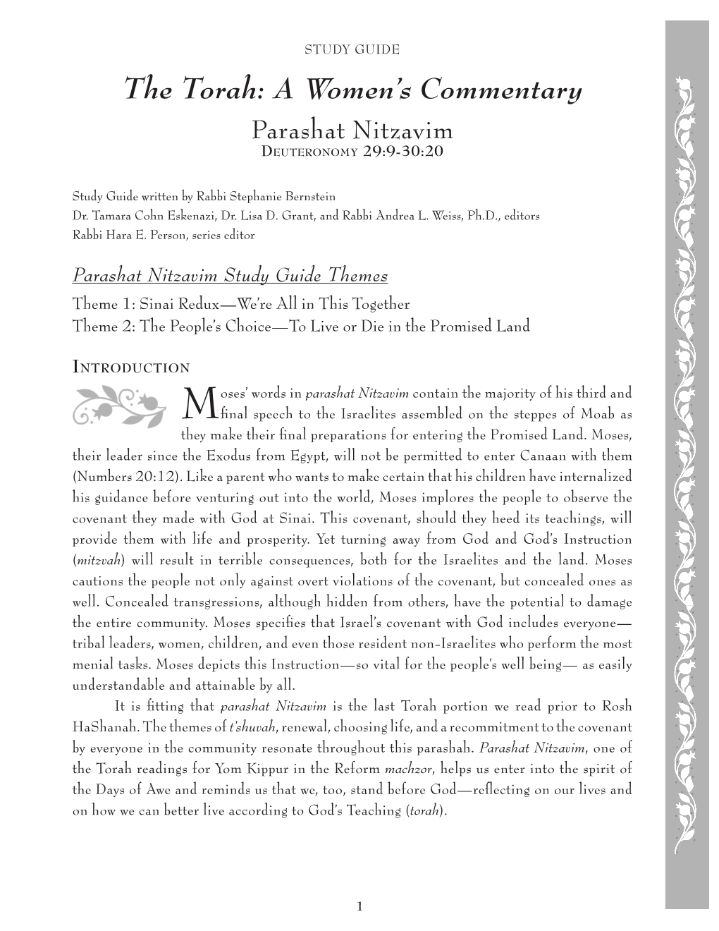 The Torah: a Women’S Commentary Parashat Nitzavim Deuteronomy 29:9-30:20