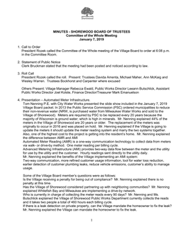 MINUTES - SHOREWOOD BOARD of TRUSTEES Committee of the Whole Meeting January 7, 2019