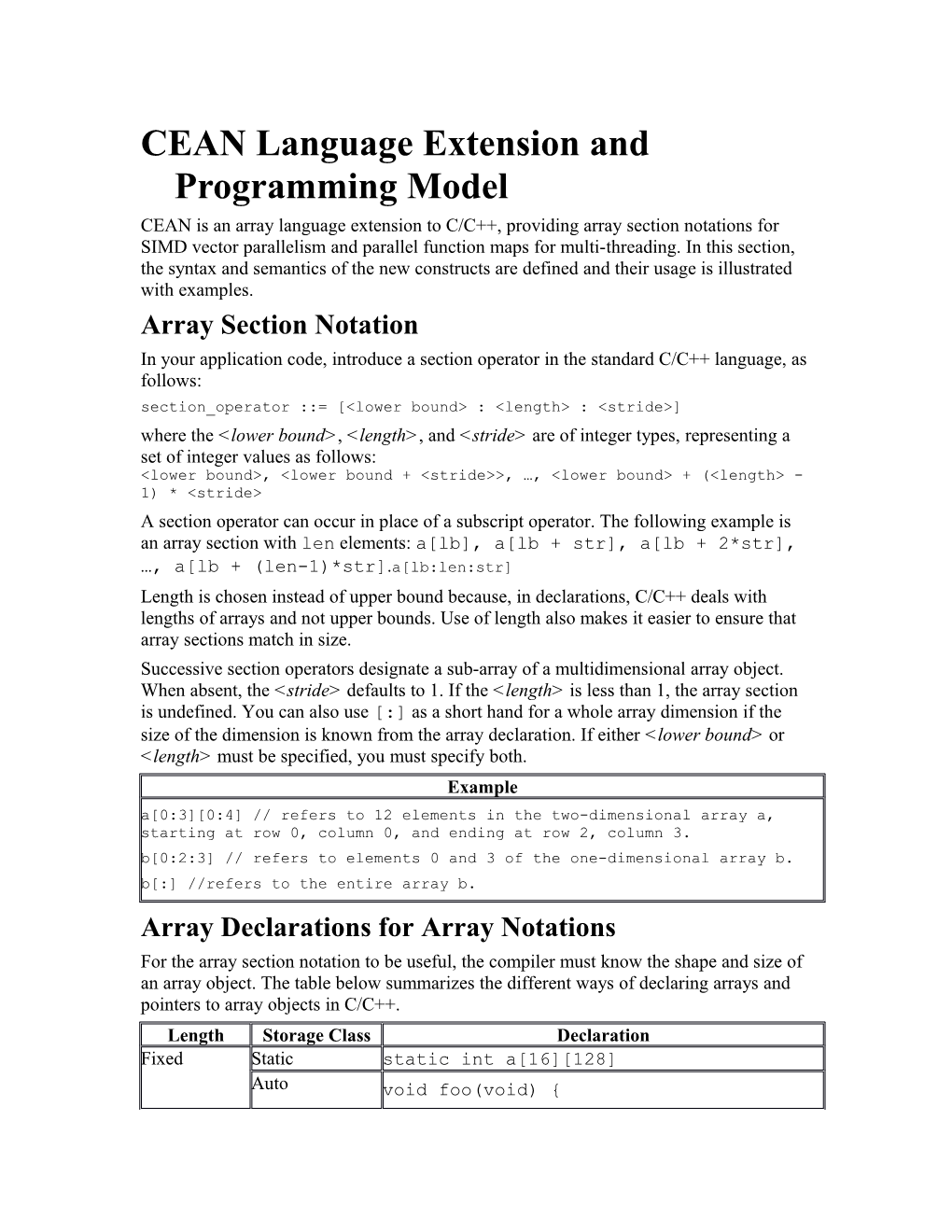 CEAN Language Extension and Programming Model