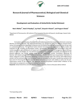 ISSN: 0975-8585 January – March 2013 RJPBCS Volume 4 Issue 1