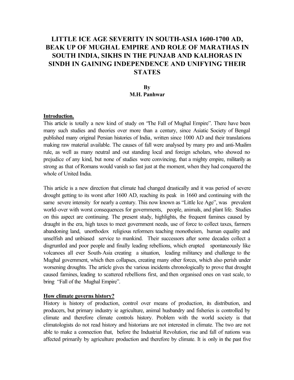 Little Ice Age Severity in South-Asia 1600-1700 Ad