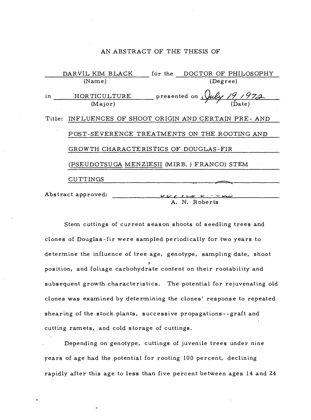 (Degree) in HORTICULTURE Presented on Sju£Y /9 /97R9~~ (Major) ' ' (Bate)