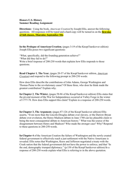 Honors U.S. History Summer Reading Assignment Directions: Using The