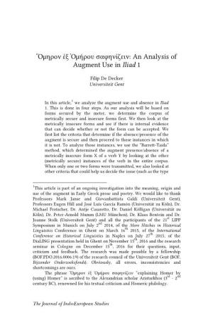 Μ Μ : an Analysis of Augment Use in Iliad 1