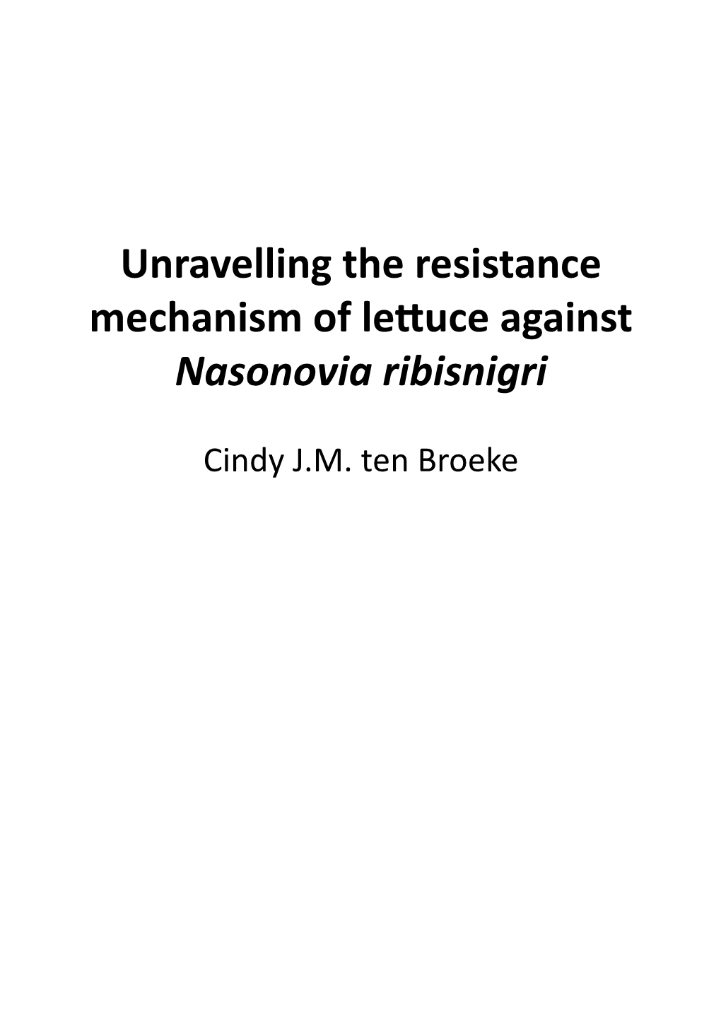 Unravelling the Resistance Mechanism of Lettuce Against Nasonovia Ribisnigri