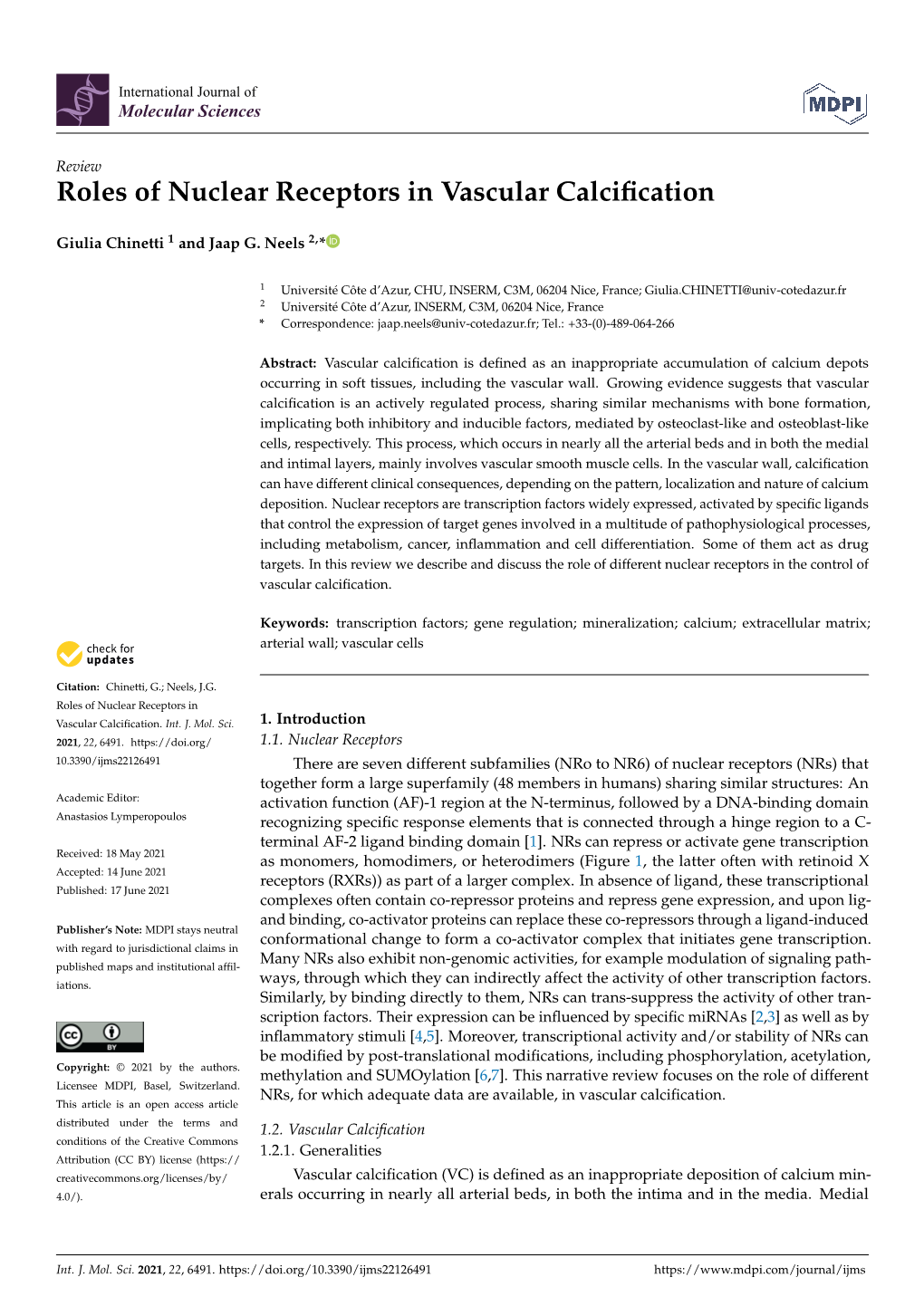 Roles of Nuclear Receptors in Vascular Calcification