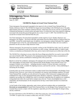 Interagency News Release for Immediate Release June 25, 2007