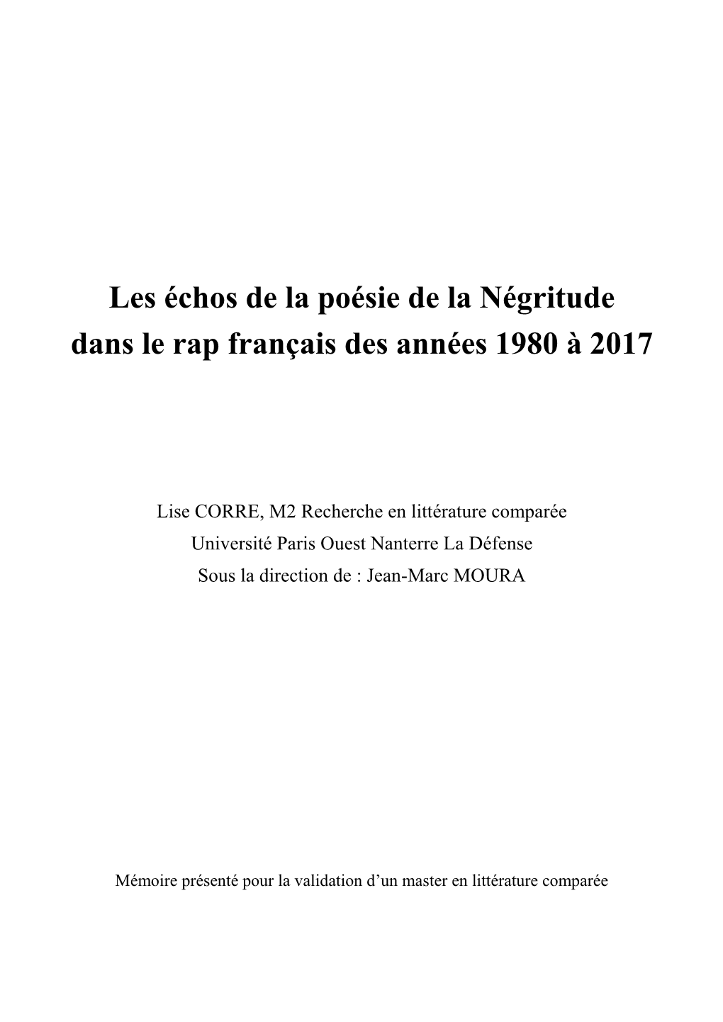 Les Échos De La Poésie De La Négritude Dans Le Rap Français Des Années 1980 À 2017