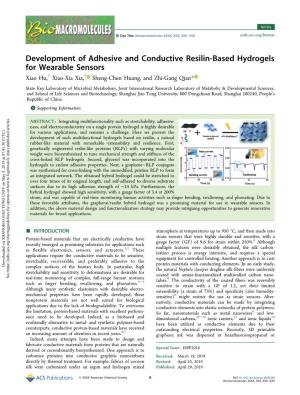 Development of Adhesive and Conductive Resilin-Based