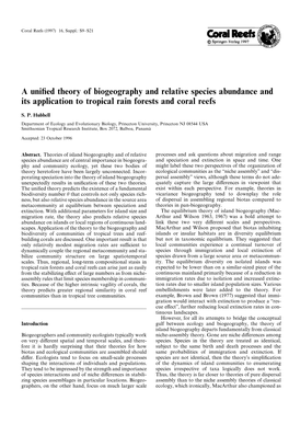 A Unified Theory of Biogeography and Relative Species Abundance and Its Application to Tropical Rain Forests and Coral Reefs