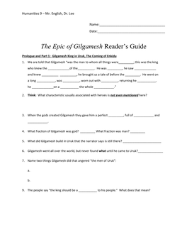 The Epic of Gilgamesh Reader's Guide