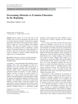 Overcoming Obstacles to Evolution Education: in the Beginning