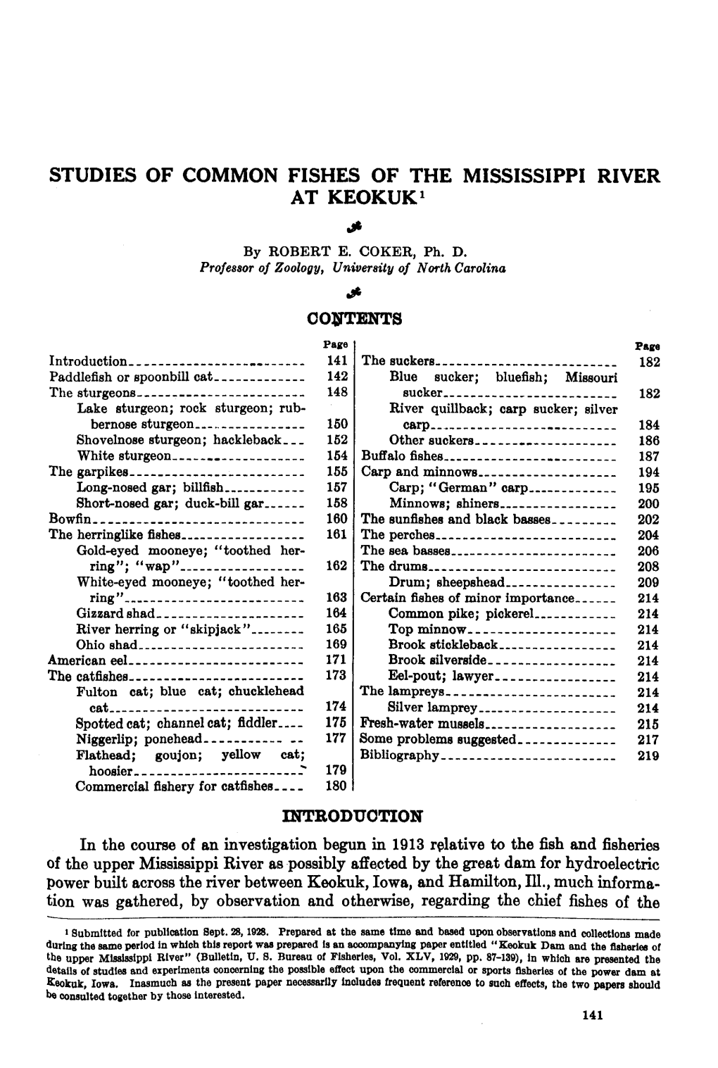 STUDIES of COMMON FISHES of the MISSISSIPPI RIVER at Keokukl