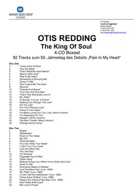 OTIS REDDING the King of Soul 4-CD Boxset 92 Tracks Zum 50