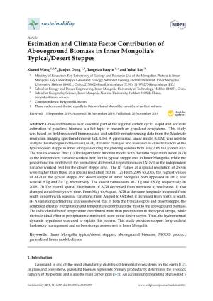 Estimation and Climate Factor Contribution of Aboveground Biomass in Inner Mongolia’S Typical/Desert Steppes