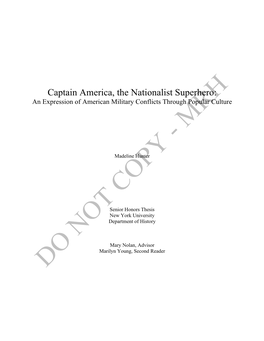 Captain America, the Nationalist Superhero: an Expression of American Military Conflicts Through Popular Culture